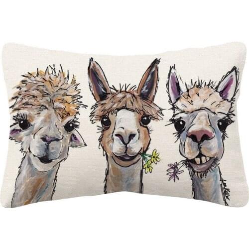 Hand Painting Alpacas Animal Cushion Cover Home Decorative Linen Pillow Case