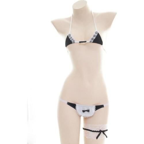 Sexy Maid Cosplay Bikini Set Japanese Lolita Bikinis Swimsuit Anime Girls Swimwear Clothing Maid Bra and Panties Set Nightwear