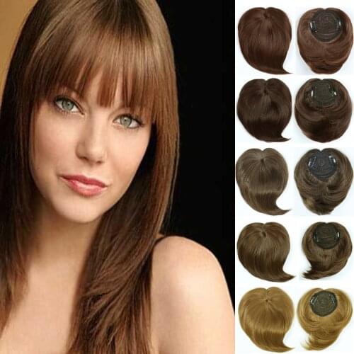 Synthetic Hair Toupee Hairpieces Straight Hair Bang Fringe Top Hair on Hairpins Closures for Men and Women