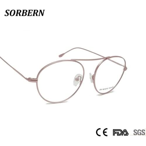 SORBERN Stainless Steel Unisex Optical Frames Men Women Vintage Round Eyeglasses Ultralight Prescription Glasses Brand Designer