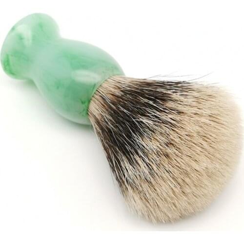 TEYO Emerald Green Pattern Resin HandleTwo Band Silvertip Finest Badger Hair Shaving Brush for Razor