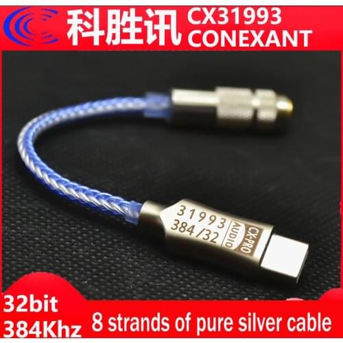 Hi-Res CX31993 USB Type C DAC Headphone Amp Blue With 3.5mm Output SNR128dB PCM 32b/384kHz For Android Windows10 Phone Call