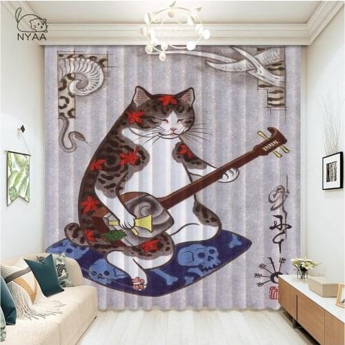 Vintage Poster Japanese Ukiyoe Cat Exterior Curtain Girl Bedroom Curtain For Bedroom Garden Hooks For Curtains Slight Shading