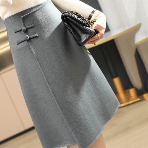 ATTYYWS 2021 New autumn and winter fashion Slim double-faced woolen skirt solid color long womens half-length cashmere skirt