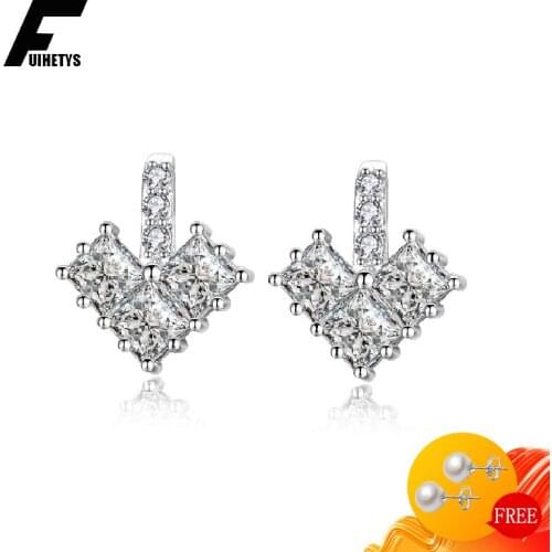 Trendy 925 Silver Jewelry Earrings Geometric Zircon Gemstone Stud Earring for Women Wedding Engagement Party Ornaments Wholesale