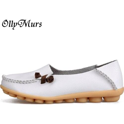Women Flats Spring Women Genuine Leather Shoes With Low Heels Slip On Casual Flat Shoes Women Loafers Soft Nurse Ballerina Shoes