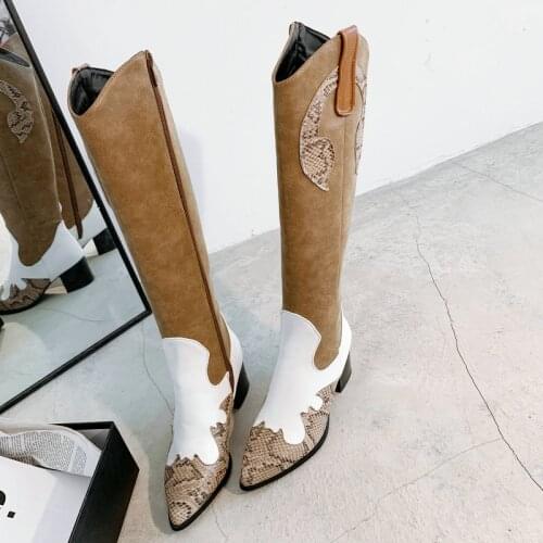 2021 New Mixed Colors Women Shoes PU Leather Women Knee High Boots Pointed Toe Fashion High Heels Autumn Winter Lady Long Boots