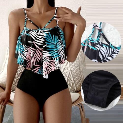 Womens Swimwear 2021 Womens Swimsuit Womens Leaf Print High Waisted Swimsuit Maillot De Bain Bikinis 2021 Mujer bathing suit
