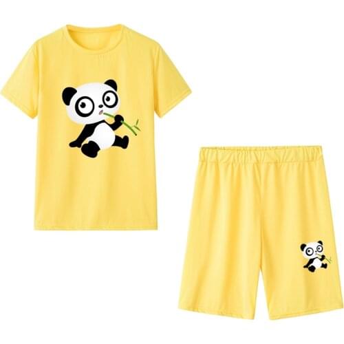 Women Two Pcs Sets Panda Print Summer Short Sleeve Crew Neck Tops + Shorts Casual Jogging Sexy Outfit Female Clothing