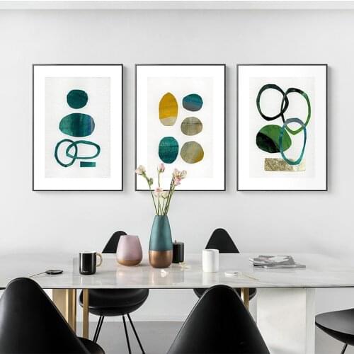 Abstract Geometric Teal Blue Greeting Canvas Painting Poster Wall Art Print Picture for Living Room Home Interior Decor No Frame