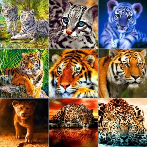 AZQSD Diamond Painting Tiger Leopard Cross Stitch Kits Rhinestones Needlework Diamond Embroidery Animal Mosaic Home Decor