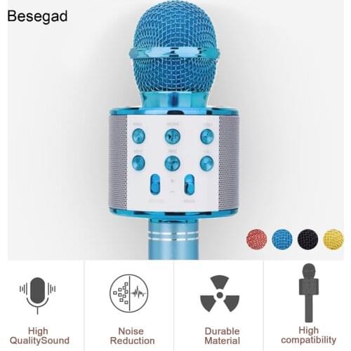 Besegad Wireless Bluetooth Karaoke Microphone 3 in1 Handheld Karaoke Mic Speaker for Music Playing Home KTV Singing Player