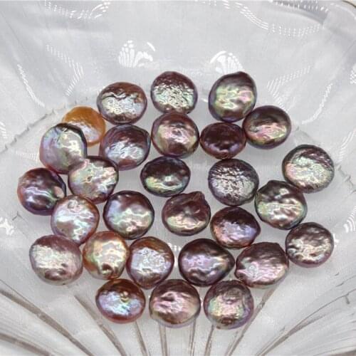 11-12MM 10Pcs 100% Natural Dark Purple Freshwater Pearl Baroque Flat Round Loose Beads Jewelry Making Accessories Findings