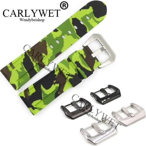 CARLYWET 24mm Camo Light Yellow Waterproof Silicone Rubber Replacement Wrist Watch Band Strap Belt For Luminor