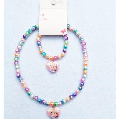 2pcs Disney Princess Cartoon Childrens Necklace Frozen Elsa Bracelet Accessories Girl Gift Jewelry doll cosmetic bangles