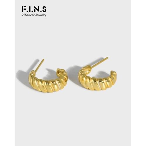 F.I.N.S Korea Style Fashion S925 Sterling Silver Twill Small Hoop Earrings Round C-Shaped Silver 925 Earrings Prevent Allergy