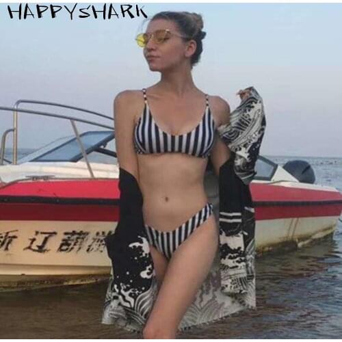HAPPYSHARK Striped Brazilian Bikinis 2019 New Girls Swimwear Sexy Micro Thong Bikini High Cut Swimming Suit Maillot De Bain