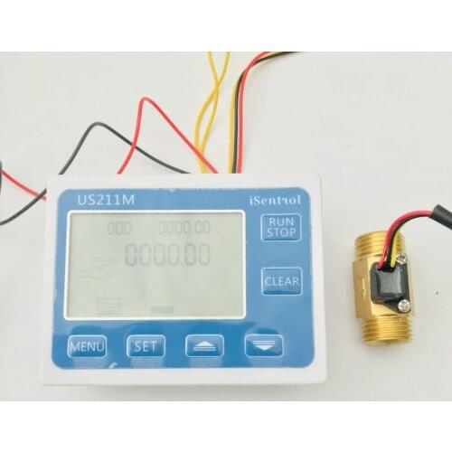 ISentrol US211M Flow Meter Totaliser USC-HS21TI Brass Flow Sensor Totalizer Flow Measurement 1-30L/min Range G1/2" Male Thread