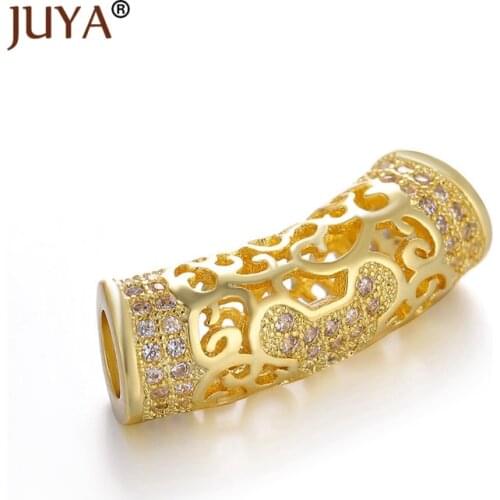 JUYA Curved Tube Beads Jewellery Findings 3 Colors Micro Pave Zircon Brass Bracelet Tube Connector Jewelry Making Supplies