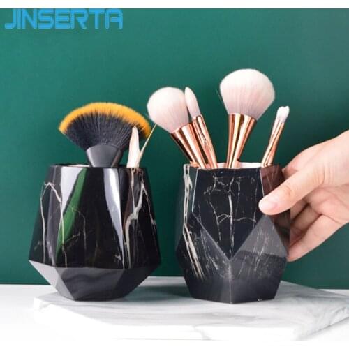 JINSERTA Marbled Storage Tray Ceramic Pen Holder Makeup Brush Storage Box Luxury Desktop Cosmetic Sundries Organizer for Decor