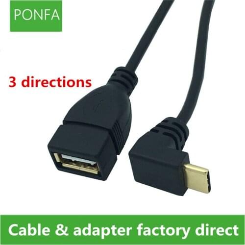 USB-C USB 3.1 Type C Up & Down & Left & Right Angled 90 Degree to USB 2.0 Female OTG Data Cable for Mac book Tablet Mobile Phone