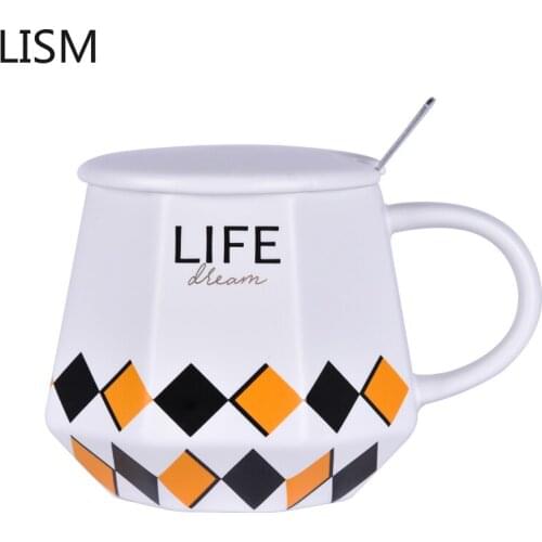 Retro Coffee Mug Work Mug Personalizada Unique Mugs Ceramic Creative Personality with Lid Spoon Coffee Mup Vintage White Caneca