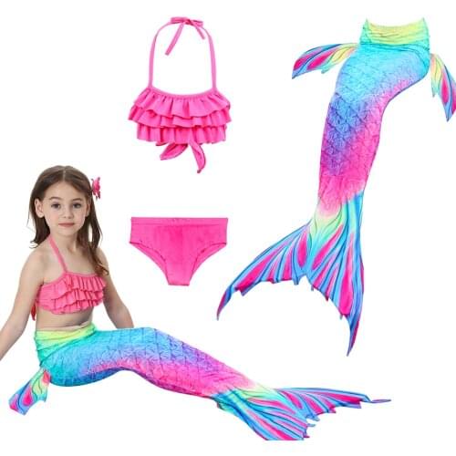 3Pcs Mermaid Tail for Girls Swimming Swimsuits Costume Bikini Set for Toddler Big Girls Birthday Gift,5-12 Years