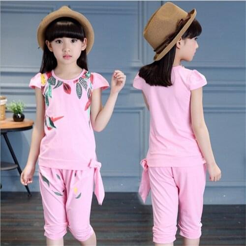 2020 Summer Kids Baby Girls Tracksuits Fashion Children Girl Clothes Sets 2Pcs Tops+short Trousers Sportswear 3-12Y