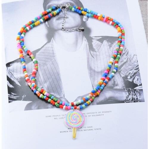 Fashion Women Colorful Seed Beads Double Layer Necklace 2021 Bohemia Summer Acrylic Candy Choker Jewelry For Beach Party