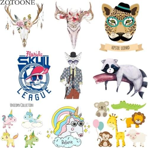 Cartoon Animal Patch Iron on Transfer Bullhead Lion Unicorn Patches for Clothing DIY T-shirt Applique Heat Transfer Vinyl D