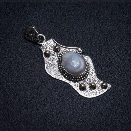 Natural Two Tones River Pearl Handmade Unique 925 Sterling Silver Pendant 2" T0568
