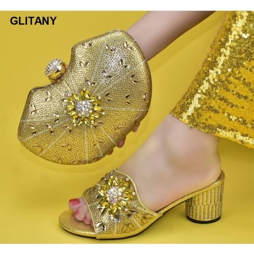 New style diamond party shoes and bag set Italian wedding shoes and bag set ladies plus size shoes women heels