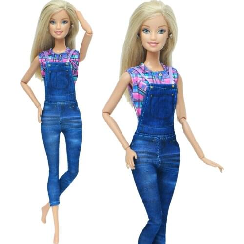 Fashion Handmade Doll Outfits Plaid T-shirt Pants Jumpsuit Daily Casual Wear Clothes for Barbie Doll Accessories 12'' Kids Toy