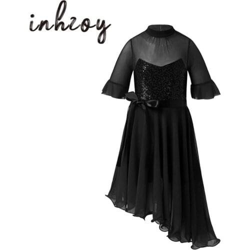 Kids Girls Sequins Short Sleeve Open Back Irrugular Tulle Gymnastics Ballet Dance Leotard Dress Figure Skating Jumpsuit Dress