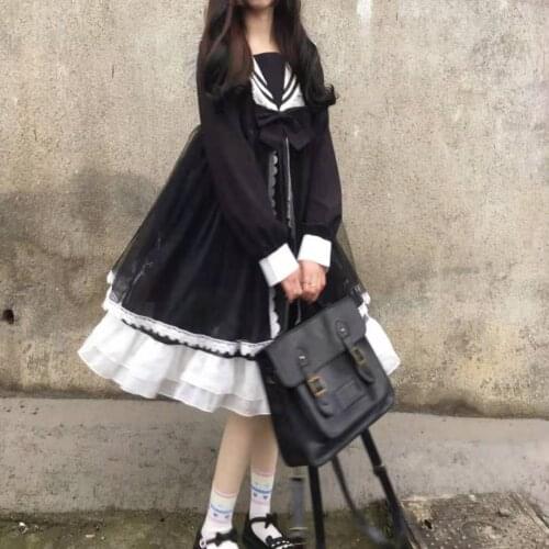Lolita Dress Girls Skirt Full Set Japanese Navy Collar Cloud Moon Lovely Daily Princess Dresses Woman