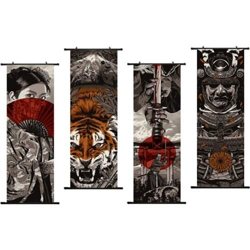 Japan Style Geisha Warrior Poster Wall Art Home Decor High Quality Canvas Print Scroll Painting Modern Artwork