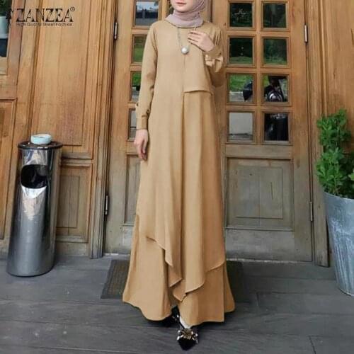 Casual Loose Dress Full Sleeve Morocco Abaya Hijab Long Dress ZANZEA Women Muslim Dresses Islamic Clothing Kaftan Solid Robe