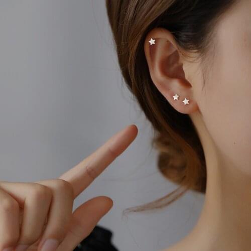925 sterling silver earring simple five-pointed star moon small stud earring cute trend Personality match boy girl ear jewelry