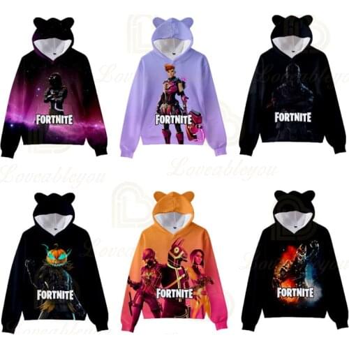 Fortnite Pullover Streetwear Battle Hero Cat Ears Hoodie Sweatshirt Game Cosplay Hooded Sweatshirts Boys Girls Tops Teen Clothes