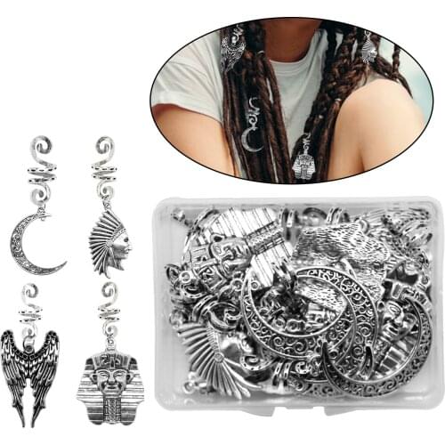 Different Dreadlocks Hair Braid Rings Dreadlocks Hair Braid Cuffs Pendants Bead with Storage Box