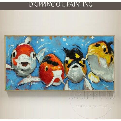 Artist Hand-painted New Design Funny Cute Animal Golden Fish Oil Painting on Canvas Modern Goldfish Oil Painting for Living Room