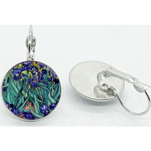 Van Gogh Painting Stud Earrings Starry Night Stud Earrings Van Gogh Sunflower Round Jewelry Glass Dome Earrings Holiday Gift