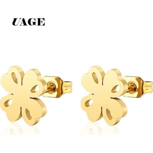 UAGE Stainless Steel Stud Earring For Women Man Hollow Clover Gold And Silver Color Lovers Engagement Jewelry Drop Shipping