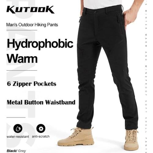 KUTOOK Outdoor Trekking Pants Soft Shell Hiking Pants Thermal Trousers Men Winter Fleece Fishing Climbing Hunting Cargo Pants
