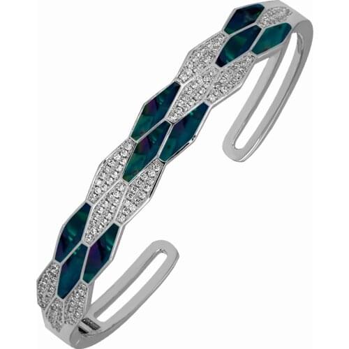 TIRIM Exquisite Abalone Shell Zirconia Bracelet for Women Cubic Zircon Full Crystal Cuff Bangle Fashion Jewelry Accessories Gift