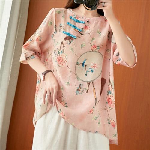 Retro Chinese Style Hanfu Tops Traditional Elegant Women Blouse Fashion Oriental Clothing Cotton Linen Print Zen Tea Shirts