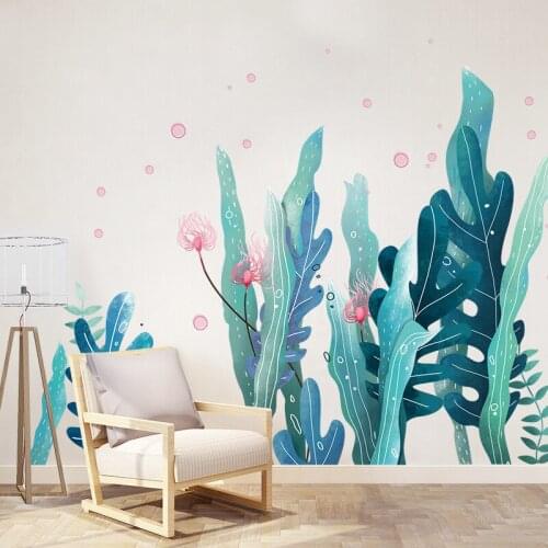 Creative Underwater Plant Wall Stickers for Kids Room Bathroom Home Decor PVC Mural Waterproof Bath Turtle Seaweed Wall Decals