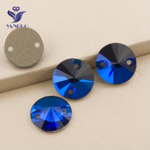 YANRUO 3200 All Sizes Capri Blue Rivoli Sew On Strass Flatback Diamond Crystal Sewing Rhinestone For Garment