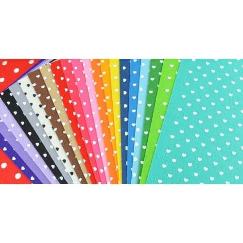 YY DIY Felt Fabric cute HEART dot Printed 20 MIX COLORs multi Polyester DIY non-woven 28CM X 28CM decoration