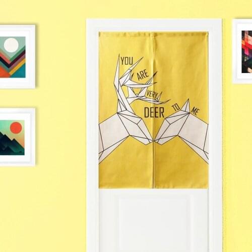 Green Forest Animal Bear Deer Graphic Linen Material Door Curtain Study Bedroom Home Decor Tapestry Kitchen Curtain 85x120cm / 8